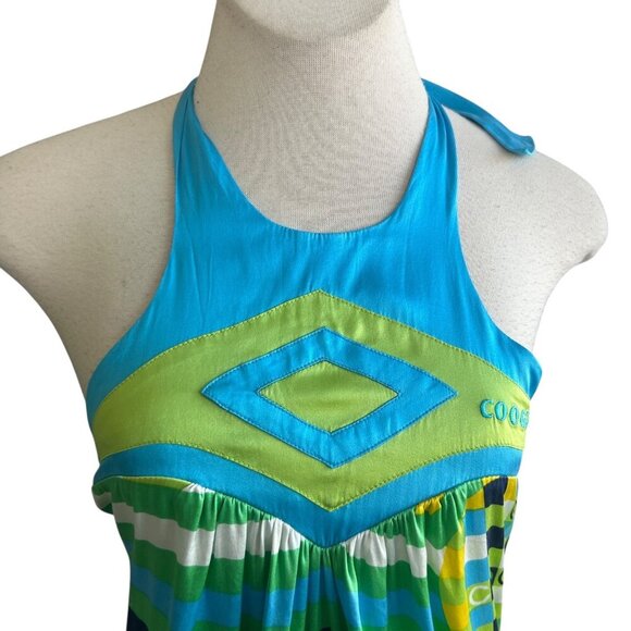 Coogi Vintage Y2K Geometric Pop Art Silk Halter Dress Coquette Size Small - Picture 3 of 11